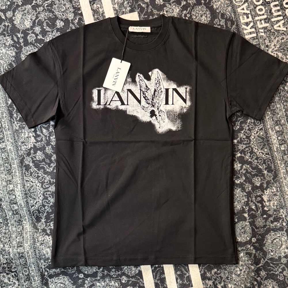 Lanvin Black Short-Sleeve Logo Tee with White Graphic